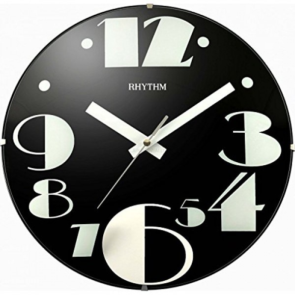 Rhythm Value Added Wall Clock Printing Glass Silent Silky Move Analog Black Rhythm Value Added Wall Clock Printing Glass Silent Silky Move Analog Black
